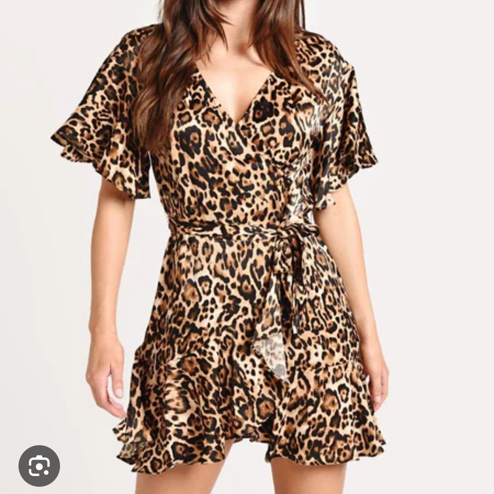 BB Dakota Wild Card Leopard Satin Wrap Dress - Small